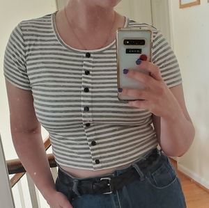 Stripe crop shirt w/ buttons